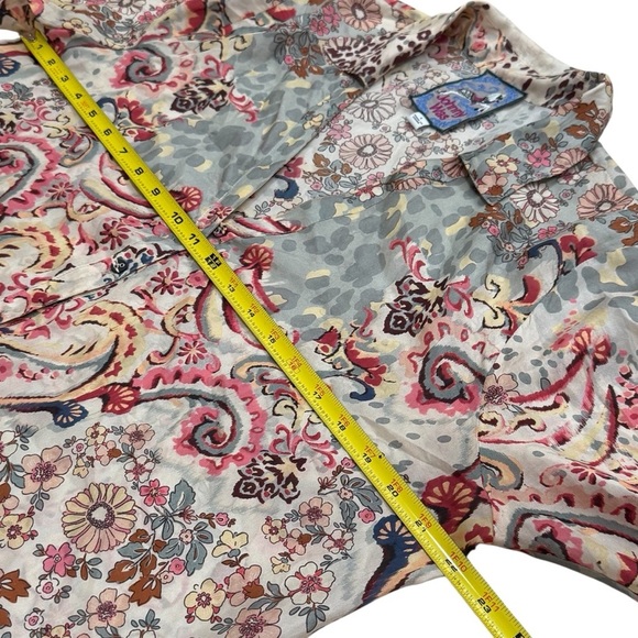 Johnny Was Jungle Paisley Rasvana 100% Silk Lightweight Button Blouse Size L - Picture 10 of 11